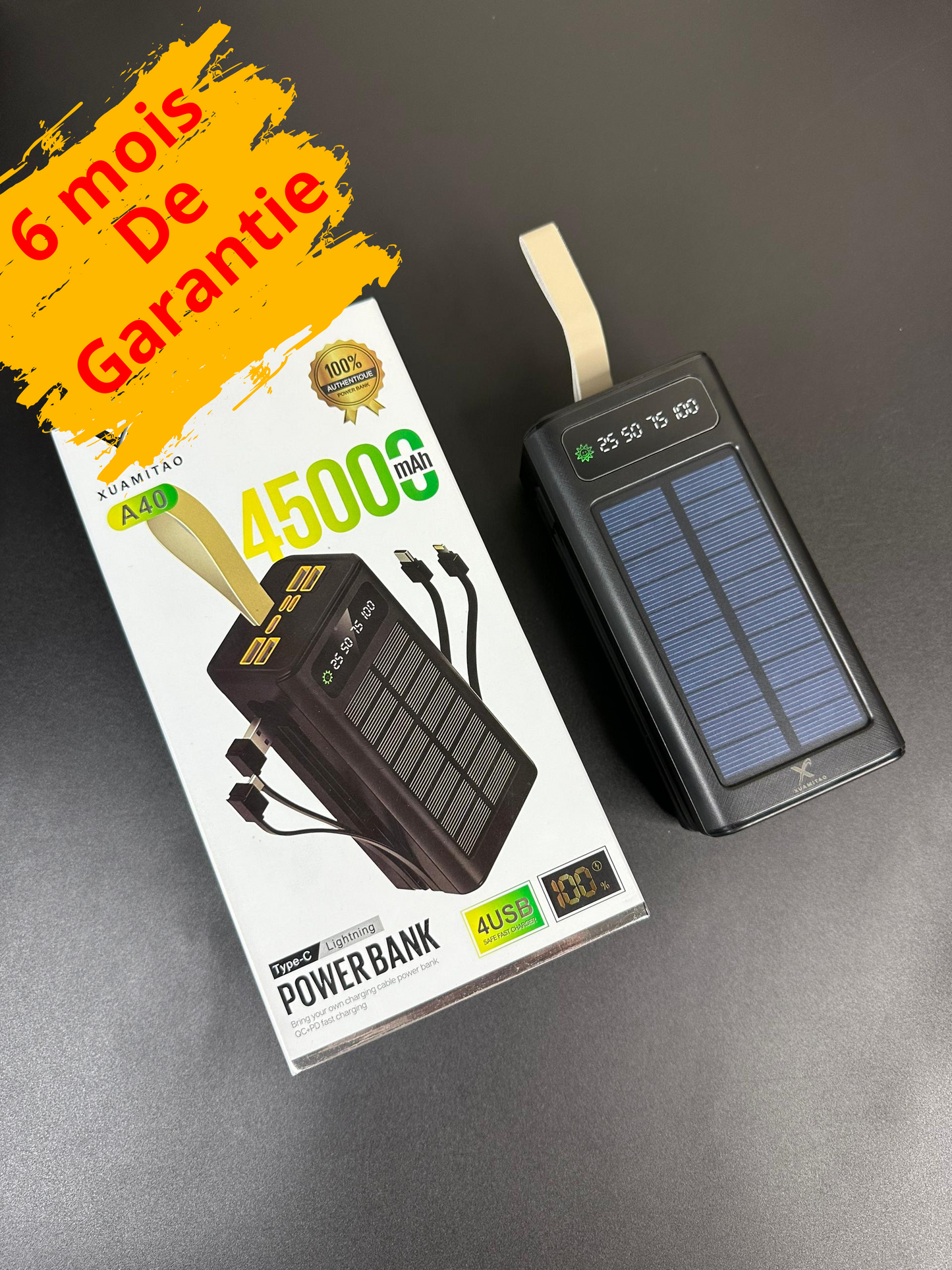 Power Bank 45 000 mAh Ultra Rapide Équipé de Panneaux Solaires, Nouvelle Génération , 6 mois de garantie