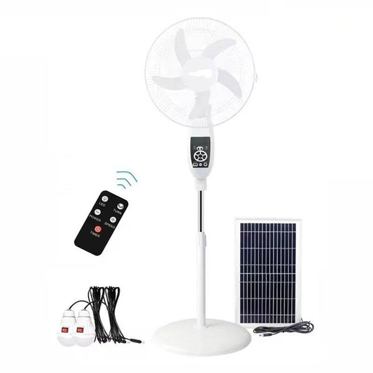 Ventilateur multifonction équipée de Panneaux Solaires, Power Bank,2 Lampes économique, Lampe LED, Télécommande