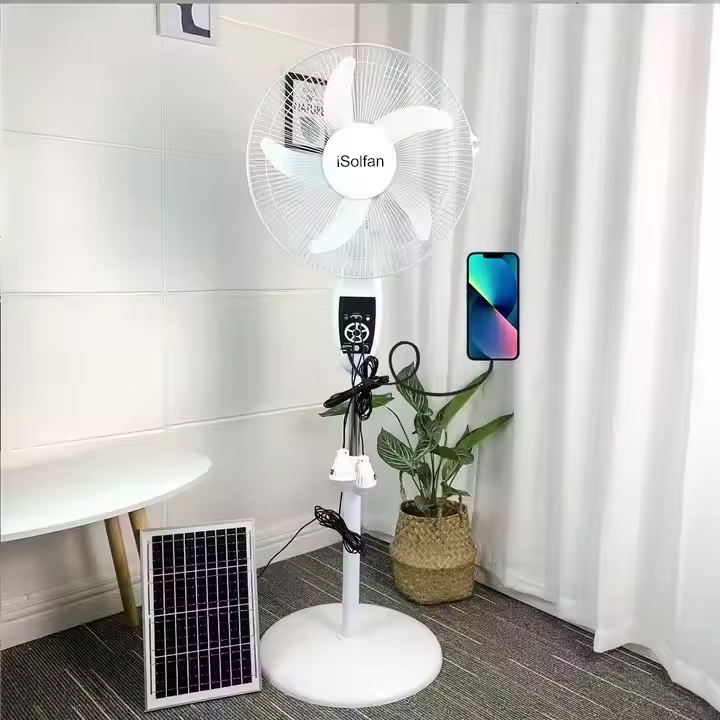 Ventilateur multifonction équipée de Panneaux Solaires, Power Bank,2 Lampes économique, Lampe LED, Télécommande